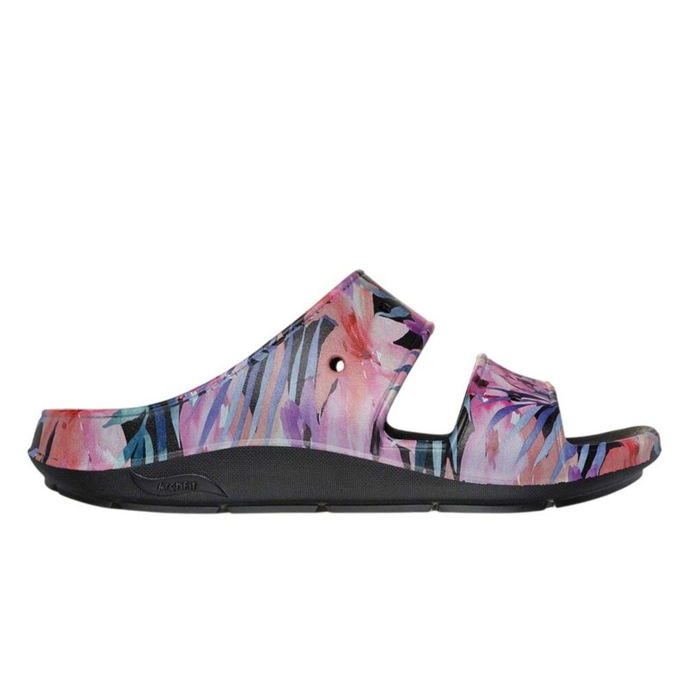 Skechers Womens/Ladies Archfitwave Floral Open Toe Slides / Black/Multicolored